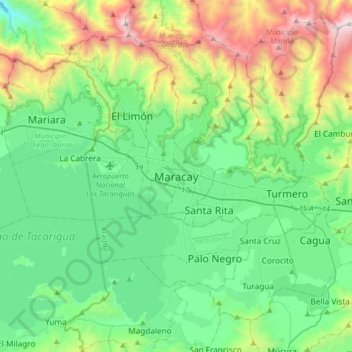 Mapa topográfico Maracay, altitude, relevo