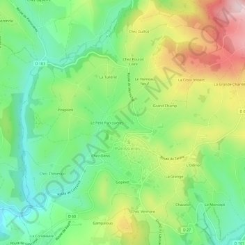 Mapa topográfico Chez Mathy, altitude, relevo