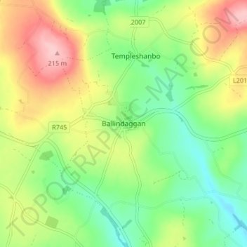 Mapa topográfico Ballindaggan, altitude, relevo