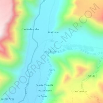Mapa topográfico Alto Molino, altitude, relevo
