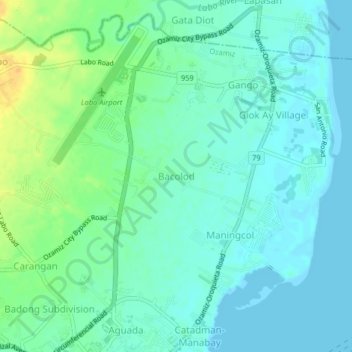 Mapa topográfico Bacolod, altitude, relevo