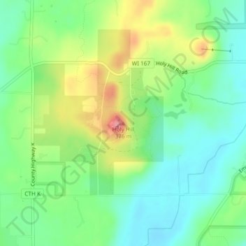 Mapa topográfico Holy Hill, altitude, relevo