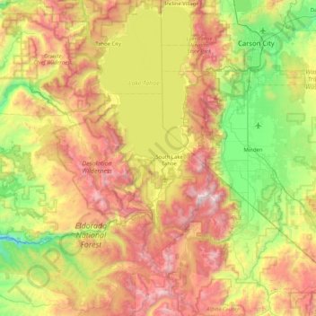 Mapa topográfico Tahoe Keys, altitude, relevo