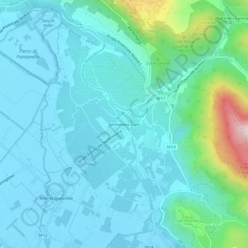 Mapa topográfico Sermoneta Scalo, altitude, relevo