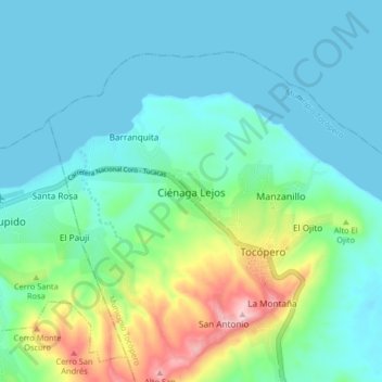 Mapa topográfico Ciénaga Lejos, altitude, relevo