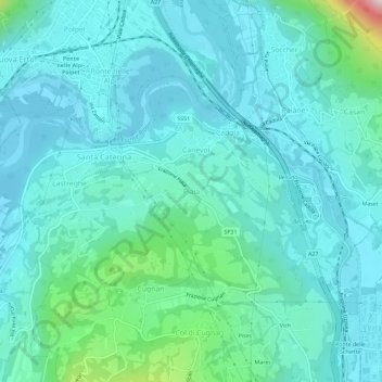 Mapa topográfico Piaia, altitude, relevo