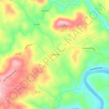 Mapa topográfico Carsonville, altitude, relevo