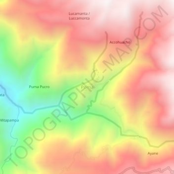 Mapa topográfico Poma, altitude, relevo