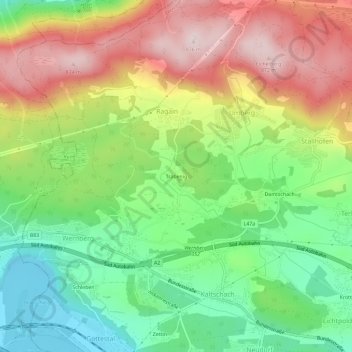 Mapa topográfico Trabenig, altitude, relevo