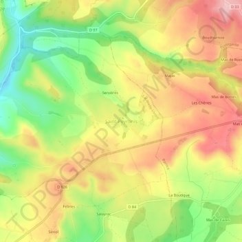 Mapa topográfico Saint-Peyronis, altitude, relevo