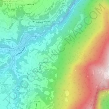 Mapa topográfico Comano, altitude, relevo