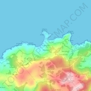 Mapa topográfico O Barreiro, altitude, relevo
