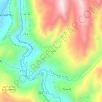 Mapa topográfico Pariash, altitude, relevo