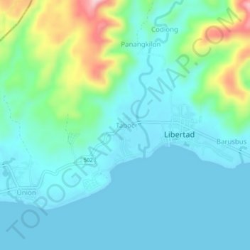 Mapa topográfico Taboc, altitude, relevo