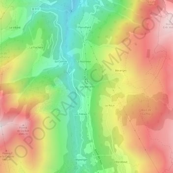Mapa topográfico Les Varcins, altitude, relevo