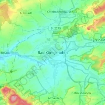 Mapa topográfico Bad Königshofen, altitude, relevo