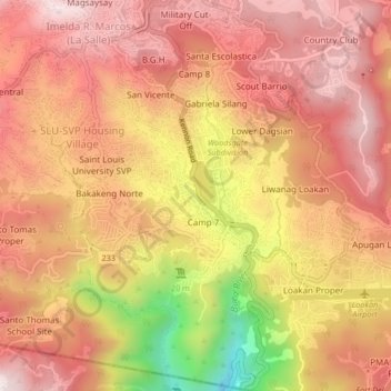 Mapa topográfico Camp 7, altitude, relevo