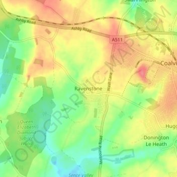 Mapa topográfico Ravenstone, altitude, relevo