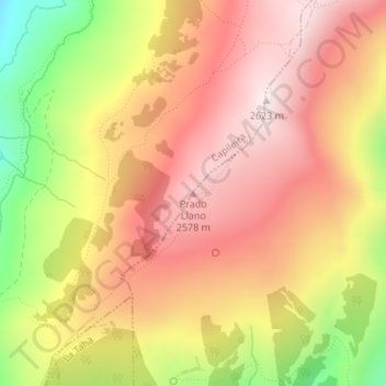 Mapa topográfico Prado Llano, altitude, relevo