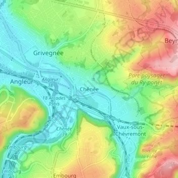 Mapa topográfico Chênée, altitude, relevo