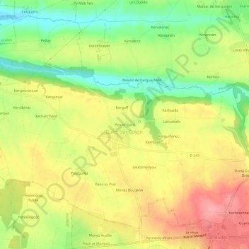 Mapa topográfico Pen Ar Garn, altitude, relevo