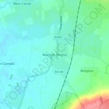 Mapa topográfico Marston Magna, altitude, relevo