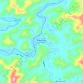 Mapa topográfico Bananal de Baixo, altitude, relevo