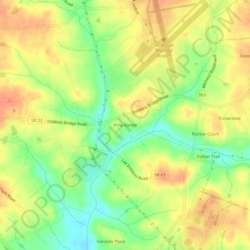 Mapa topográfico Pine Forest, altitude, relevo