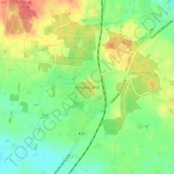 Mapa topográfico Hovedgård, altitude, relevo