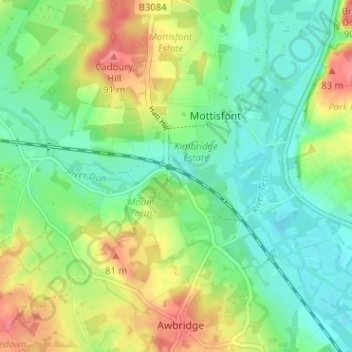 Mapa topográfico Dunbridge, altitude, relevo