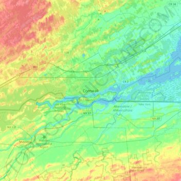 Mapa topográfico Cornwall, altitude, relevo