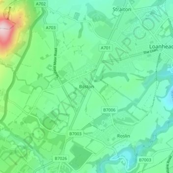 Mapa topográfico Bilston, altitude, relevo