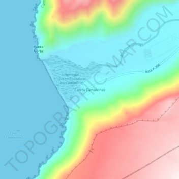 Mapa topográfico Caleta Camarones, altitude, relevo