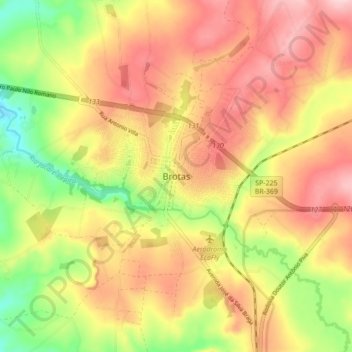 Mapa topográfico Brotas, altitude, relevo