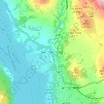 Mapa topográfico Troutbeck Bridge, altitude, relevo
