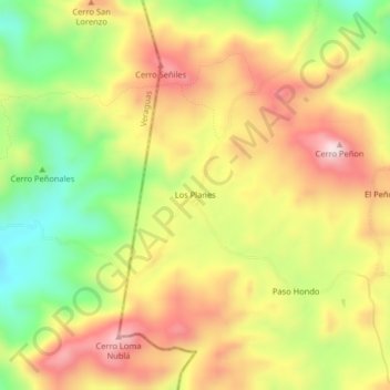 Mapa topográfico Los Planes, altitude, relevo