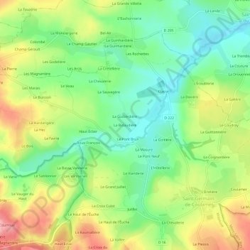 Mapa topográfico La Bidaudière, altitude, relevo