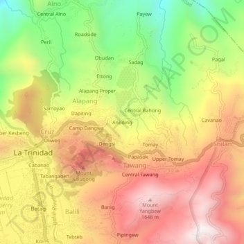 Mapa topográfico Anoding, altitude, relevo