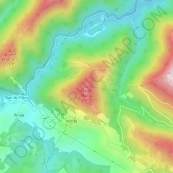 Mapa topográfico Monte Moria, altitude, relevo