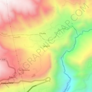 Mapa topográfico Sanglia, altitude, relevo