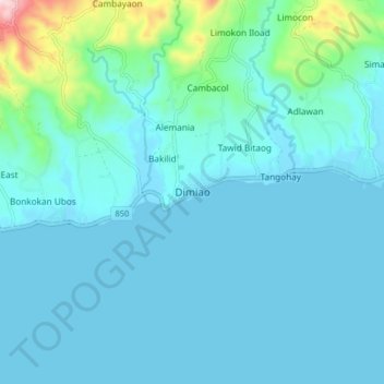 Mapa topográfico Dimiao, altitude, relevo