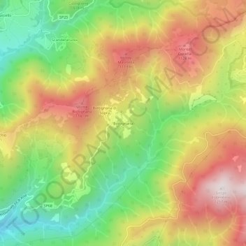 Mapa topográfico Bottignana, altitude, relevo