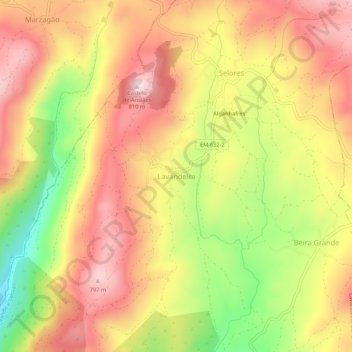 Mapa topográfico Lavandeira, altitude, relevo