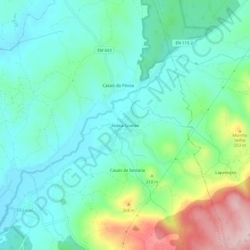 Mapa topográfico Aldeia Grande, altitude, relevo