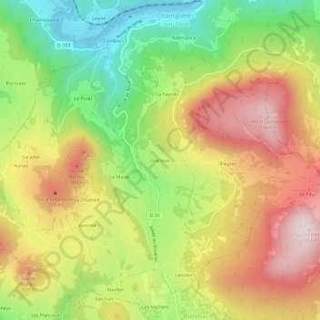 Mapa topográfico Granoux, altitude, relevo
