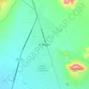 Mapa topográfico El Milagro, altitude, relevo