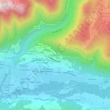 Mapa topográfico Vers le Mont, altitude, relevo