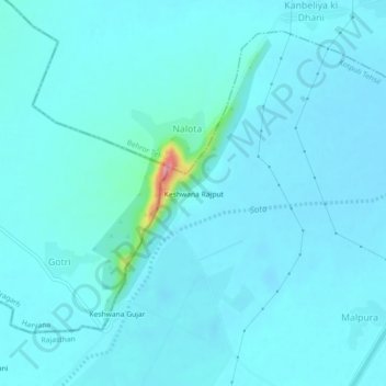 Mapa topográfico Keshwana Rajput, altitude, relevo