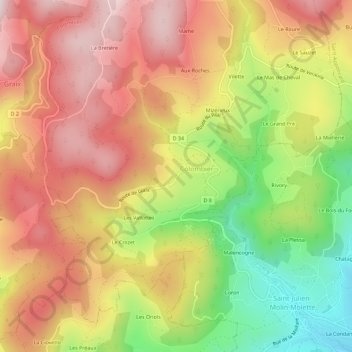 Mapa topográfico Aymard, altitude, relevo