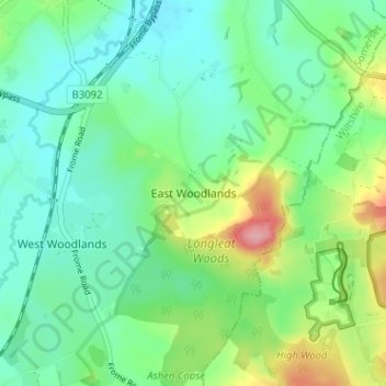 Mapa topográfico East Woodlands, altitude, relevo
